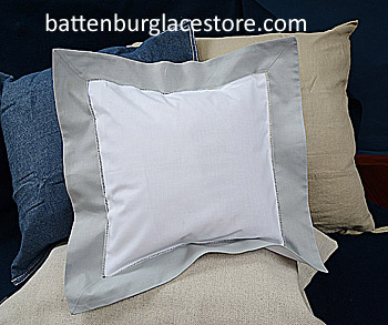Square Pillow Sham. White with "High Rise" gray border. 12 SQ. - Click Image to Close